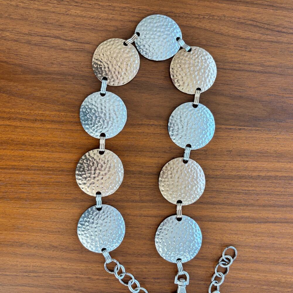 Y2K Vintage Disc Belt Hammered Coin Two Tone Metal Waist Chain Festival Boho